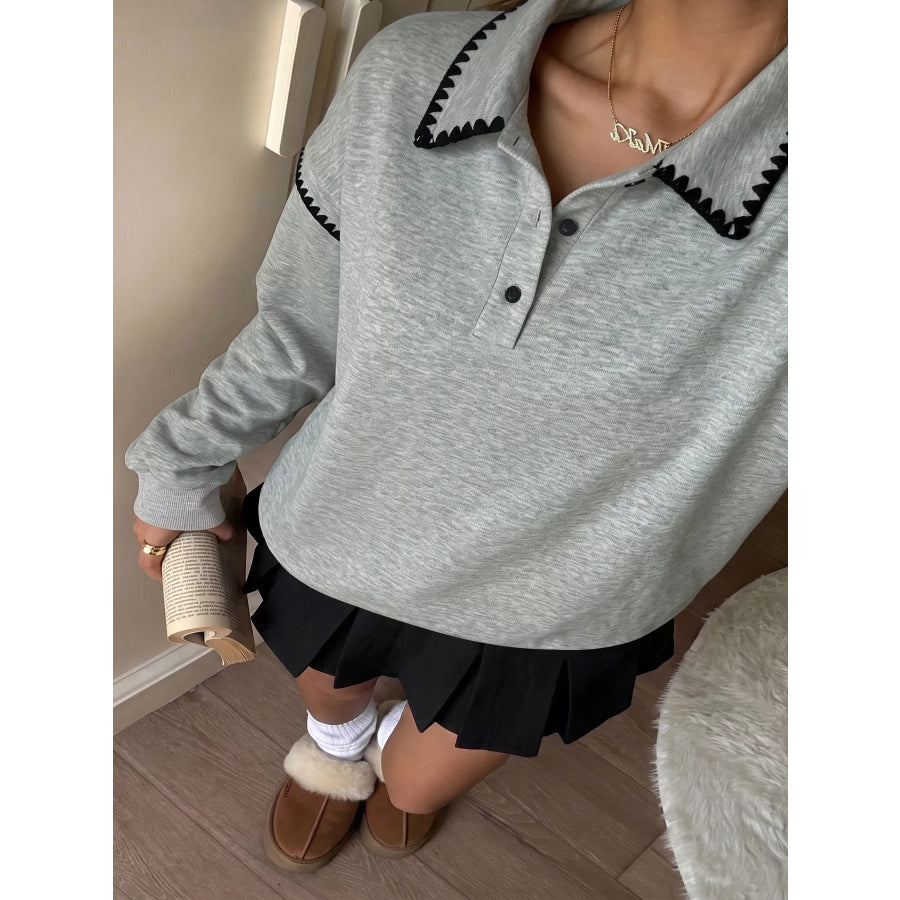 Polo Collar Dropped Shoulder Sweatshirt Apparel and Accessories