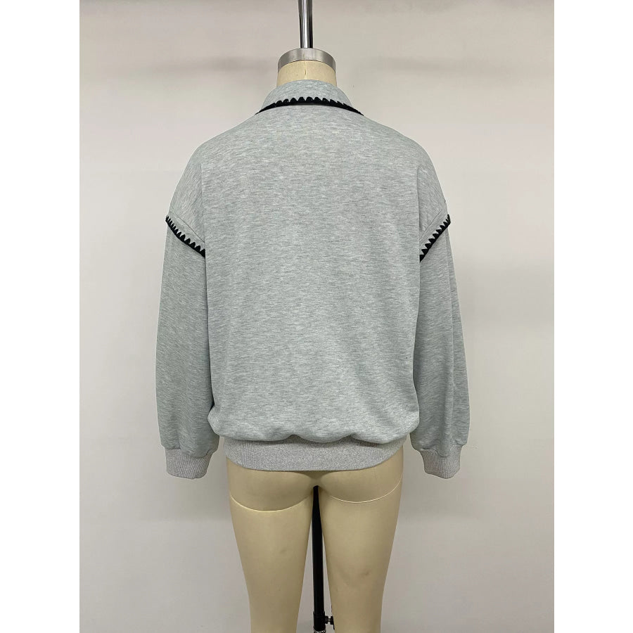 Polo Collar Dropped Shoulder Sweatshirt Apparel and Accessories