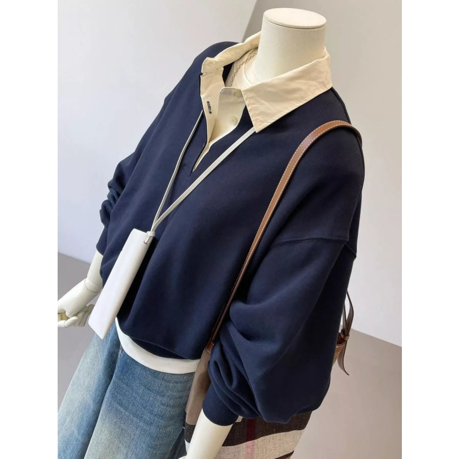 Polo-Collar Layered-Look Sweatshirt Apparel and Accessories