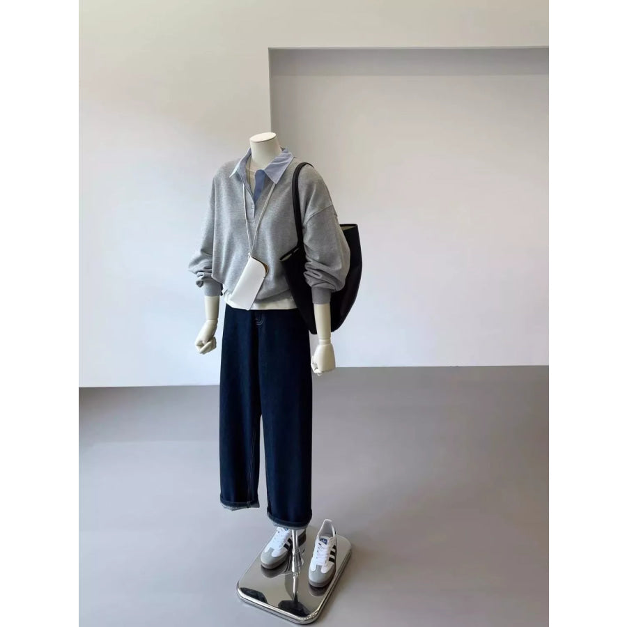 Polo-Collar Layered-Look Sweatshirt Apparel and Accessories