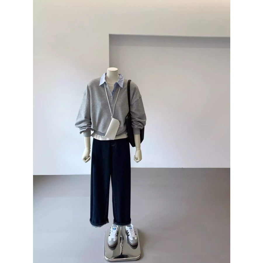 Polo-Collar Layered-Look Sweatshirt Apparel and Accessories