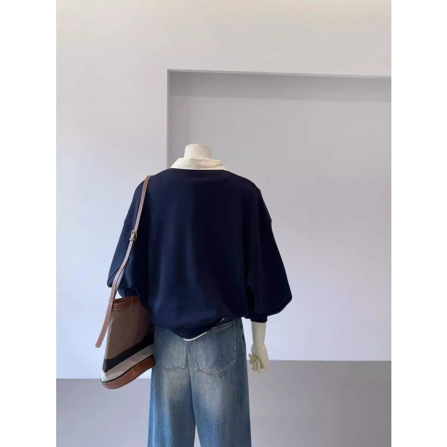 Polo-Collar Layered-Look Sweatshirt Apparel and Accessories