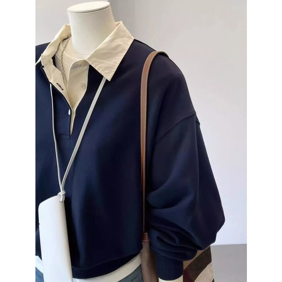 Polo-Collar Layered-Look Sweatshirt Apparel and Accessories