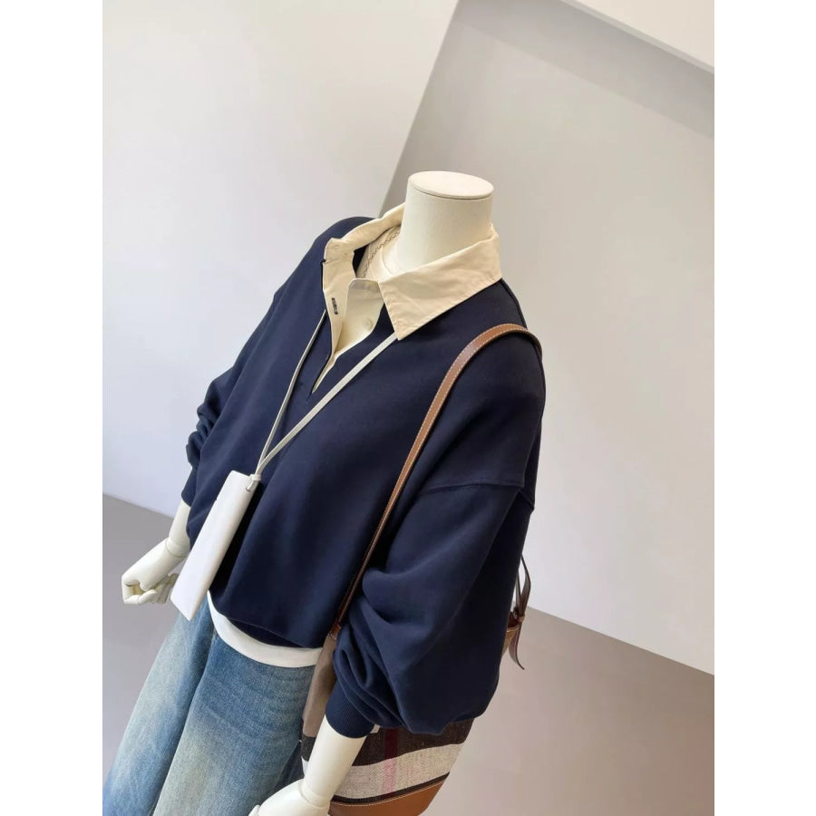 Polo-Collar Layered-Look Sweatshirt Apparel and Accessories
