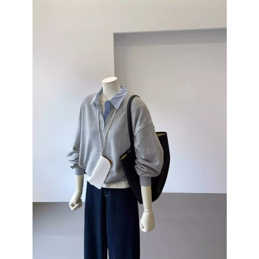 Polo-Collar Layered-Look Sweatshirt Apparel and Accessories