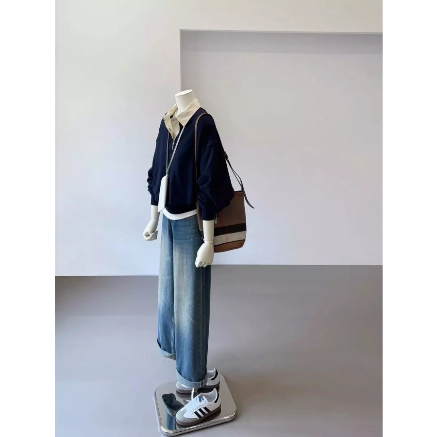 Polo-Collar Layered-Look Sweatshirt Apparel and Accessories