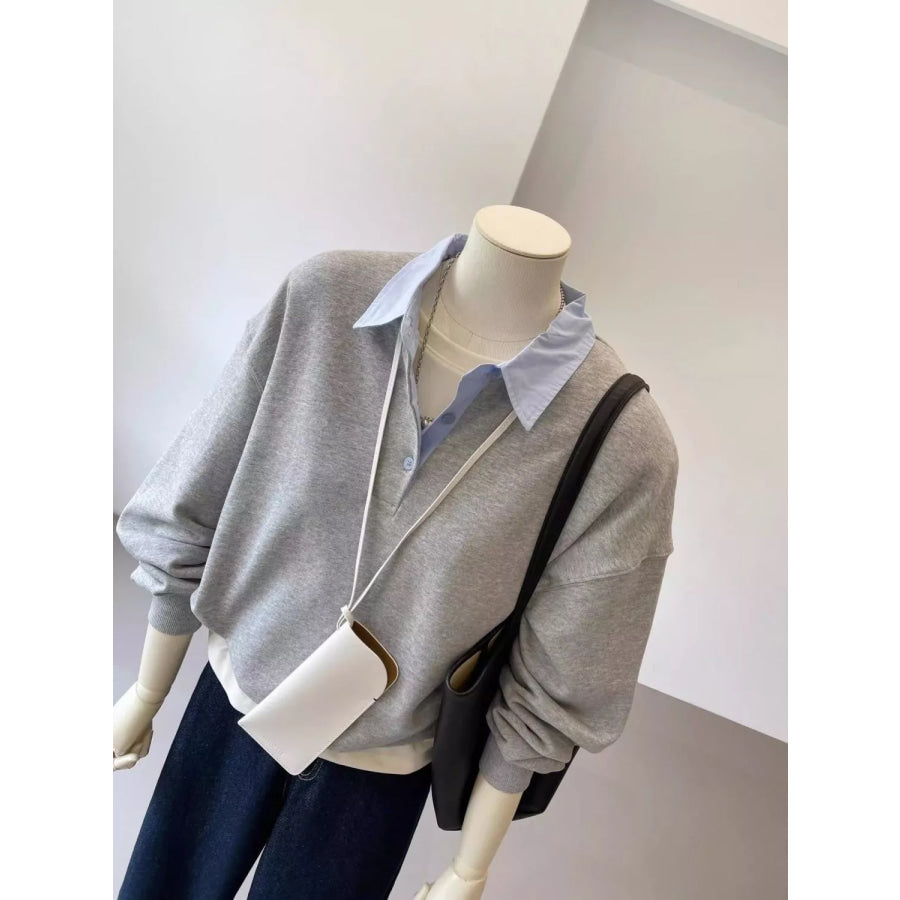 Polo-Collar Layered-Look Sweatshirt Apparel and Accessories