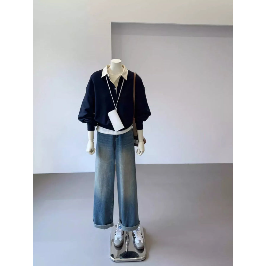 Polo-Collar Layered-Look Sweatshirt Apparel and Accessories