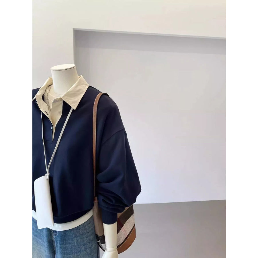 Polo-Collar Layered-Look Sweatshirt Apparel and Accessories