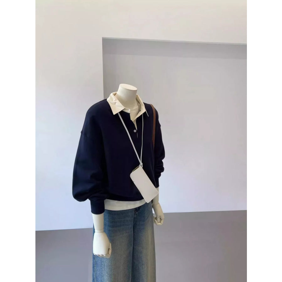 Polo-Collar Layered-Look Sweatshirt Apparel and Accessories