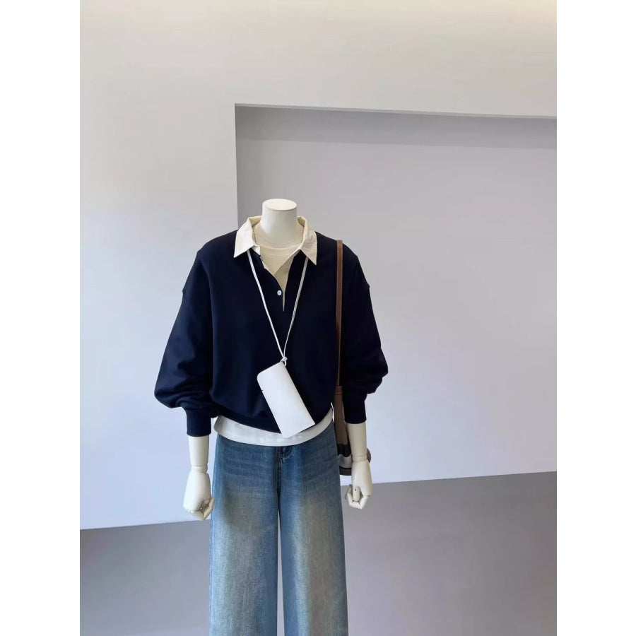 Polo-Collar Layered-Look Sweatshirt Apparel and Accessories