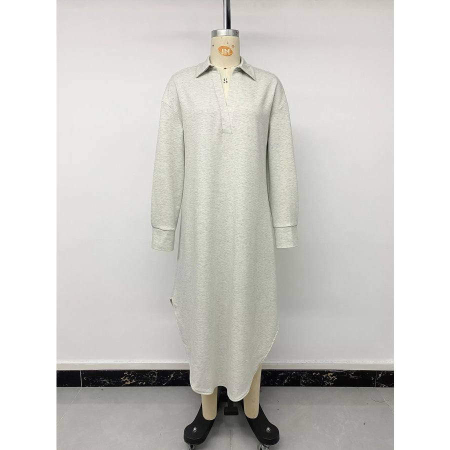 Polo Collar Long Sleeve Midi Dress Apparel and Accessories