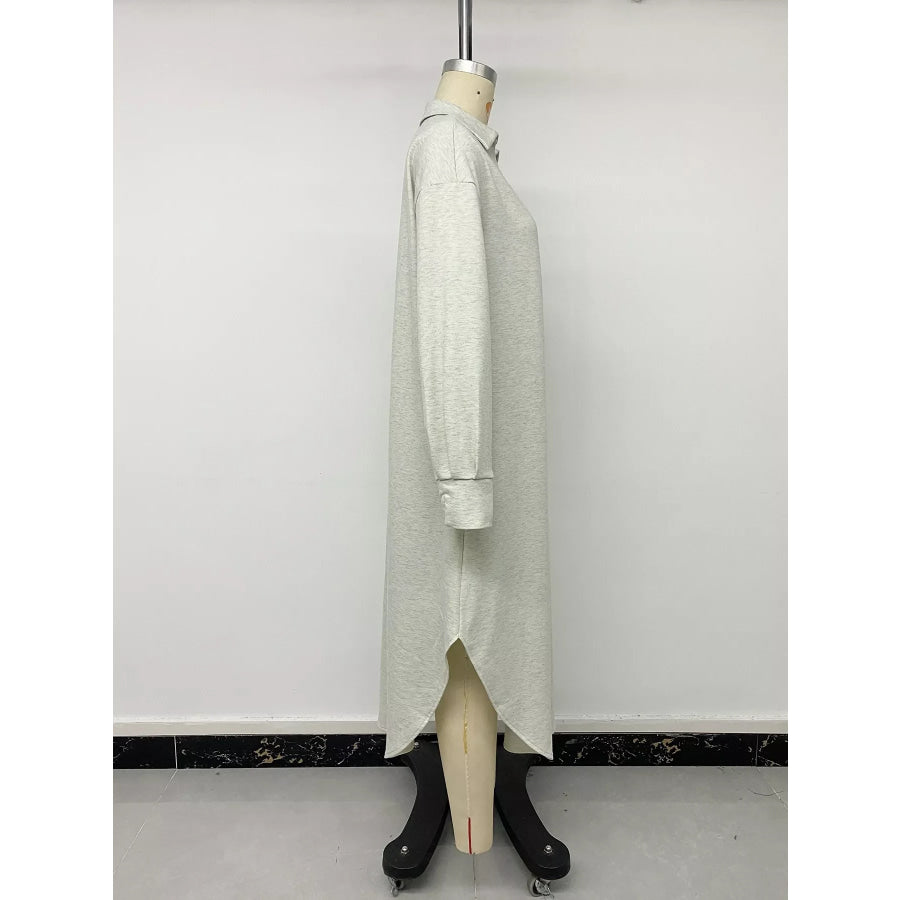 Polo Collar Long Sleeve Midi Dress Apparel and Accessories