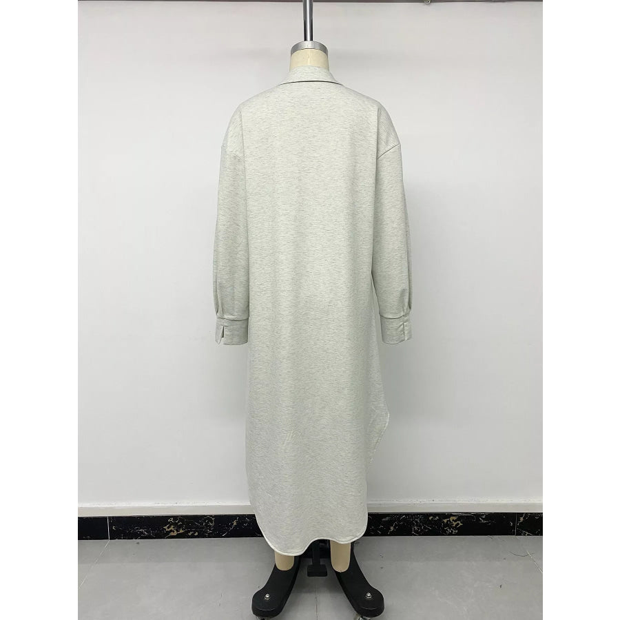 Polo Collar Long Sleeve Midi Dress Apparel and Accessories
