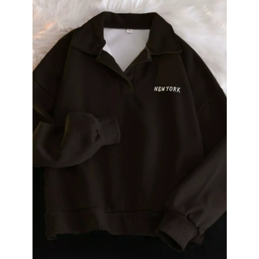 Polo Collar Long Sleeve Sweatshirt Black / M Apparel and Accessories