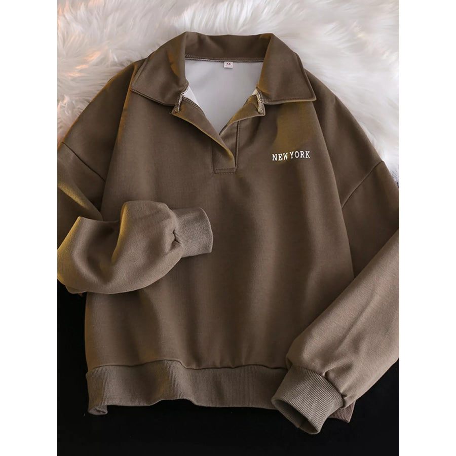 Polo Collar Long Sleeve Sweatshirt Coffee / M Apparel and Accessories
