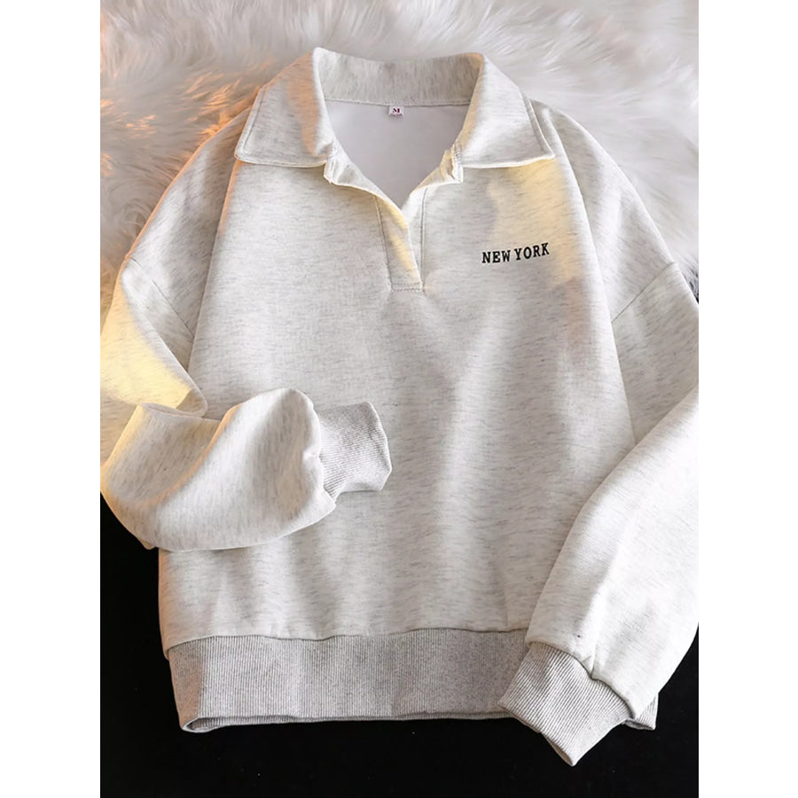 Polo Collar Long Sleeve Sweatshirt Gray / M Apparel and Accessories