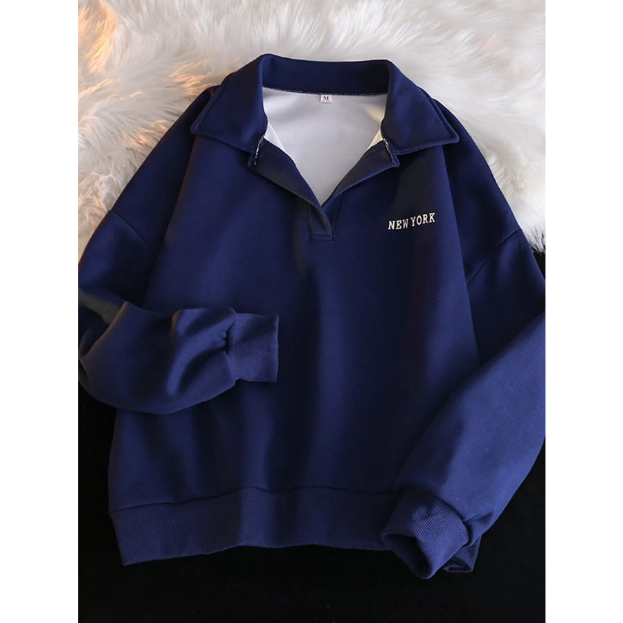 Polo Collar Long Sleeve Sweatshirt Navy / M Apparel and Accessories