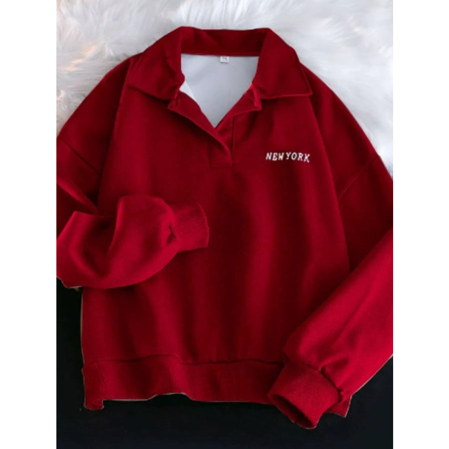 Polo Collar Long Sleeve Sweatshirt Red / M Apparel and Accessories