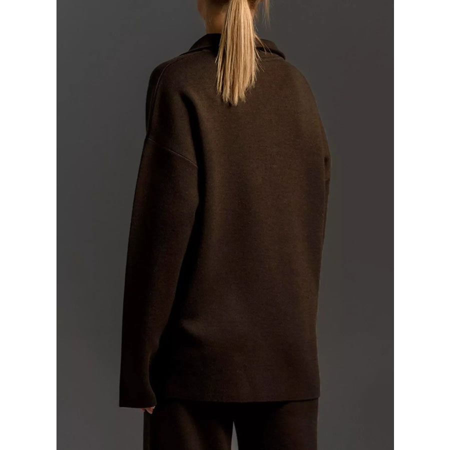 Polo Collar Top and Wide-Leg Pants Set Apparel Accessories