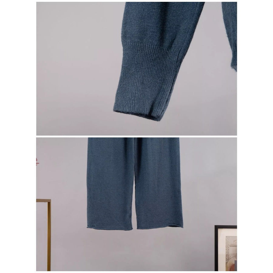 Polo Collar Top and Wide-Leg Pants Set Apparel Accessories
