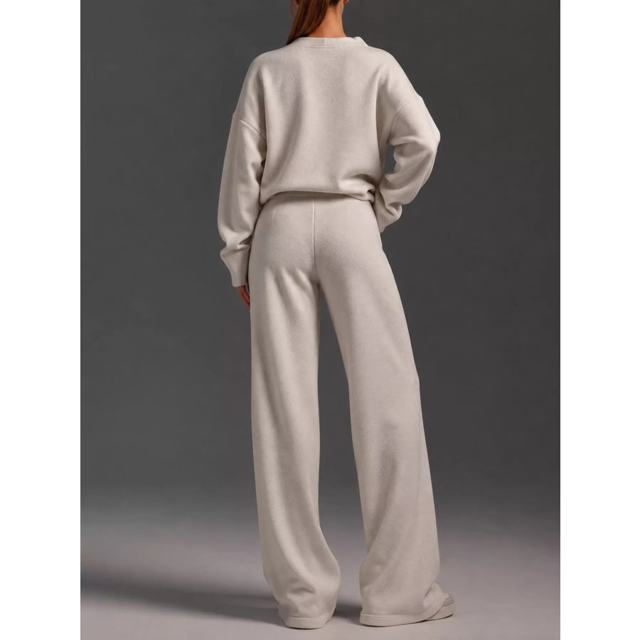 Polo Collar Top and Wide-Leg Pants Set Apparel Accessories