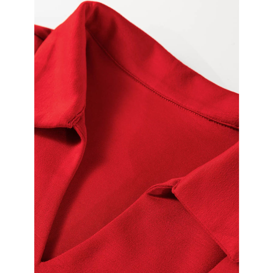 Polo Collar V Neck 3/4 Sleeve Pullover Drawstring Bell Bottom Pants 2pcs Set Apparel and Accessories