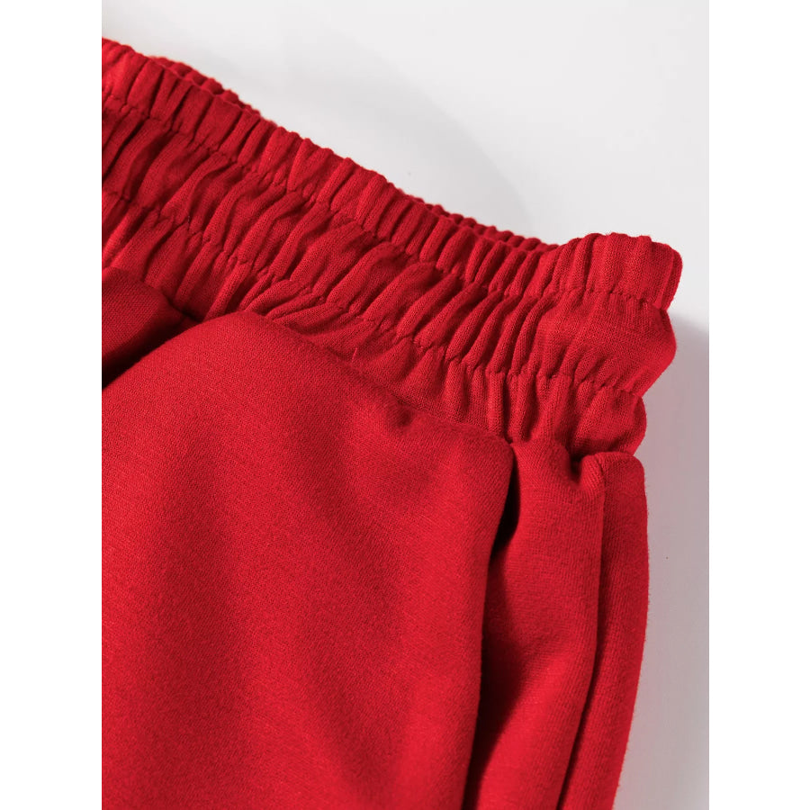 Polo Collar V Neck 3/4 Sleeve Pullover Drawstring Bell Bottom Pants 2pcs Set Apparel and Accessories