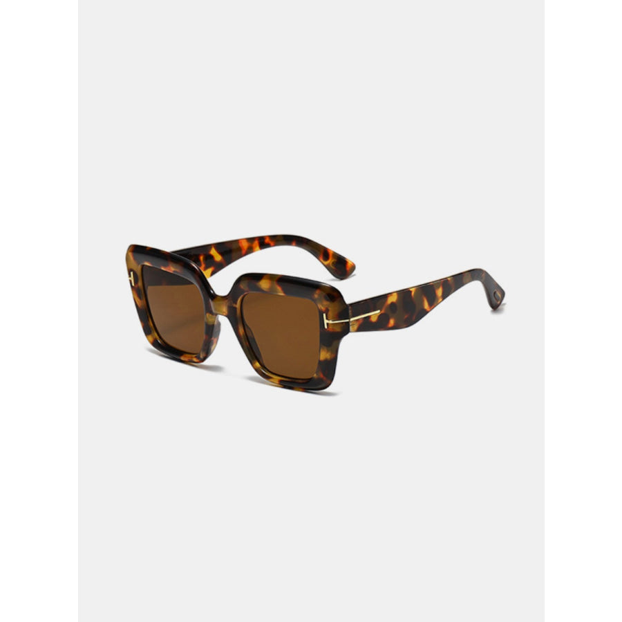 Polycarbonate Frame Square Sunglasses Brown / One Size Apparel and Accessories