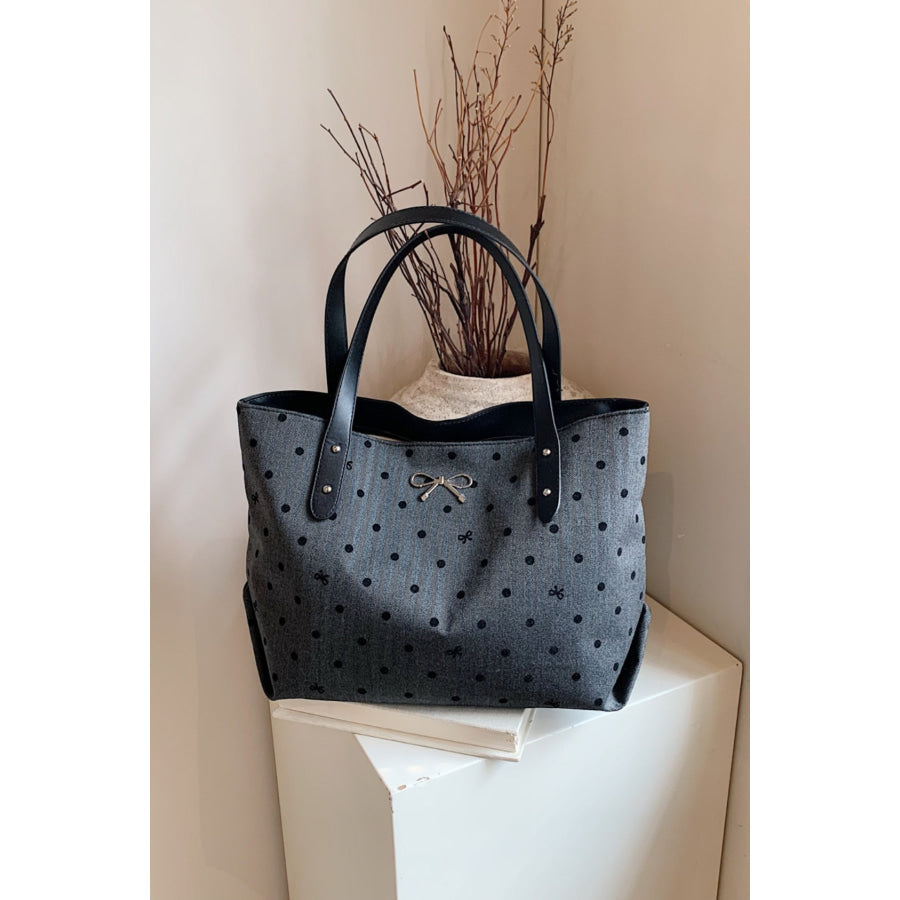 Polyester Bow Polka Dot Tote Bag Bow Tie / One Size Apparel and Accessories