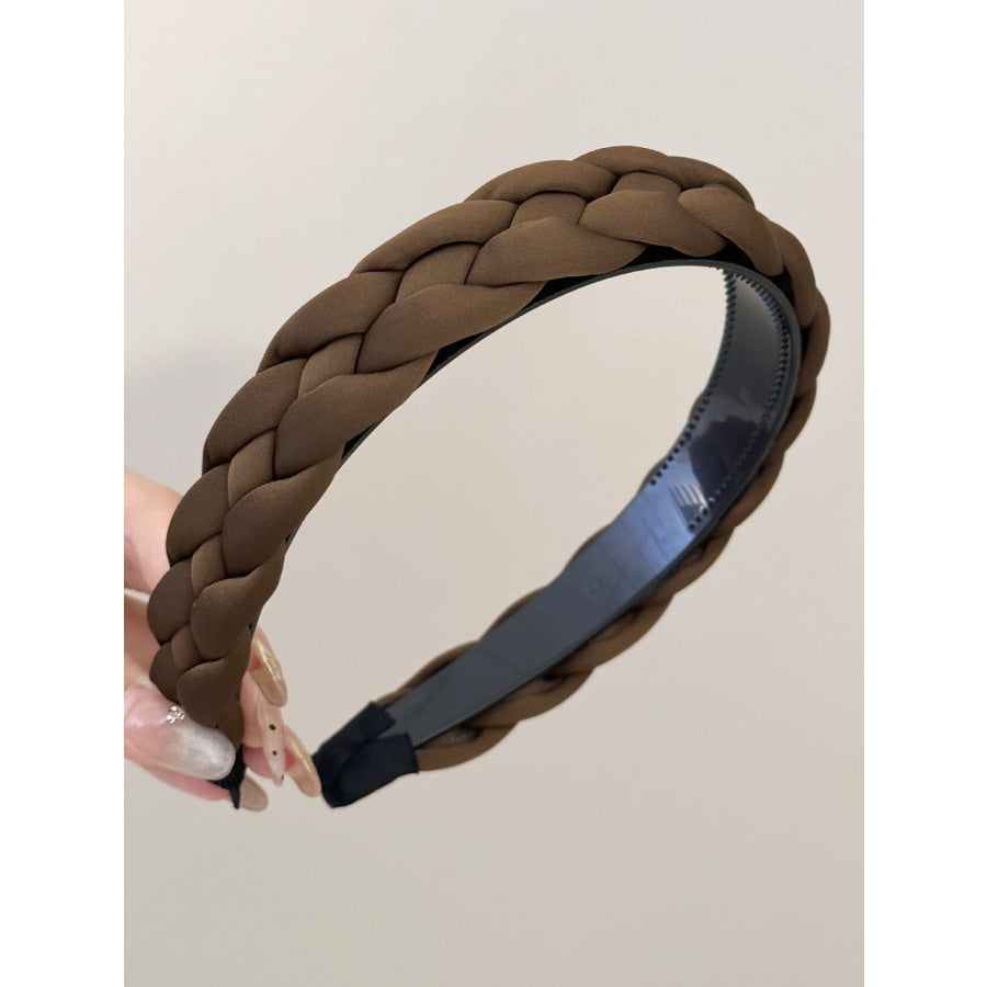 Polyester Braided Wide Headband Coffee Brown / One Size Apparel and Accessories