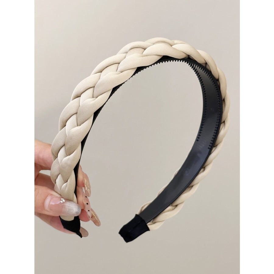 Polyester Braided Wide Headband Ivory / One Size Apparel and Accessories