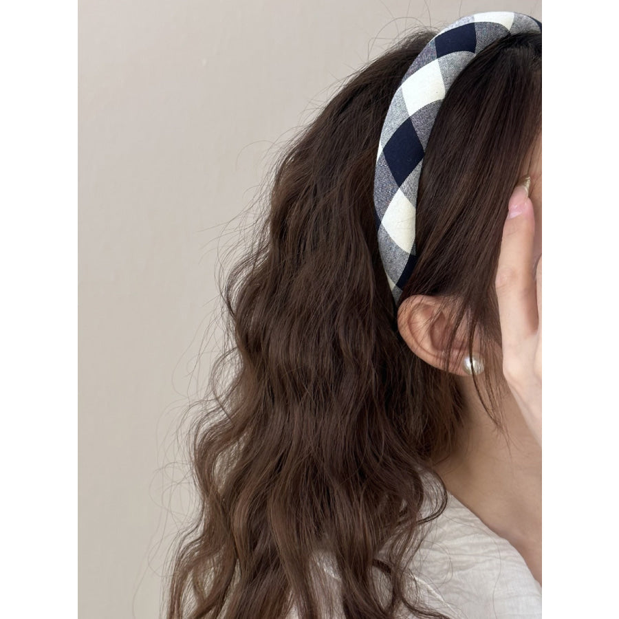 Polyester Plaid Wide Headband White / One Size Apparel and Accessories