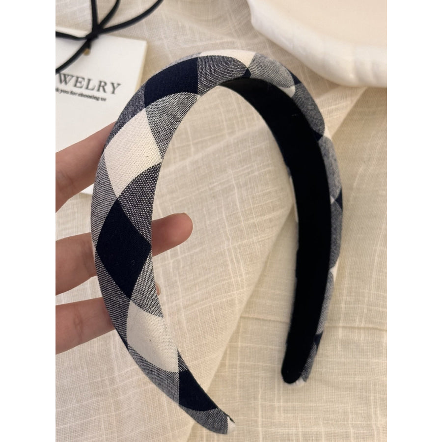 Polyester Plaid Wide Headband White / One Size Apparel and Accessories