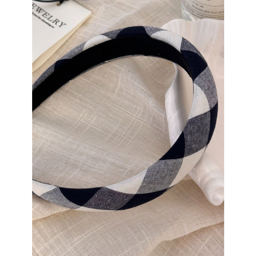 Polyester Plaid Wide Headband White / One Size Apparel and Accessories