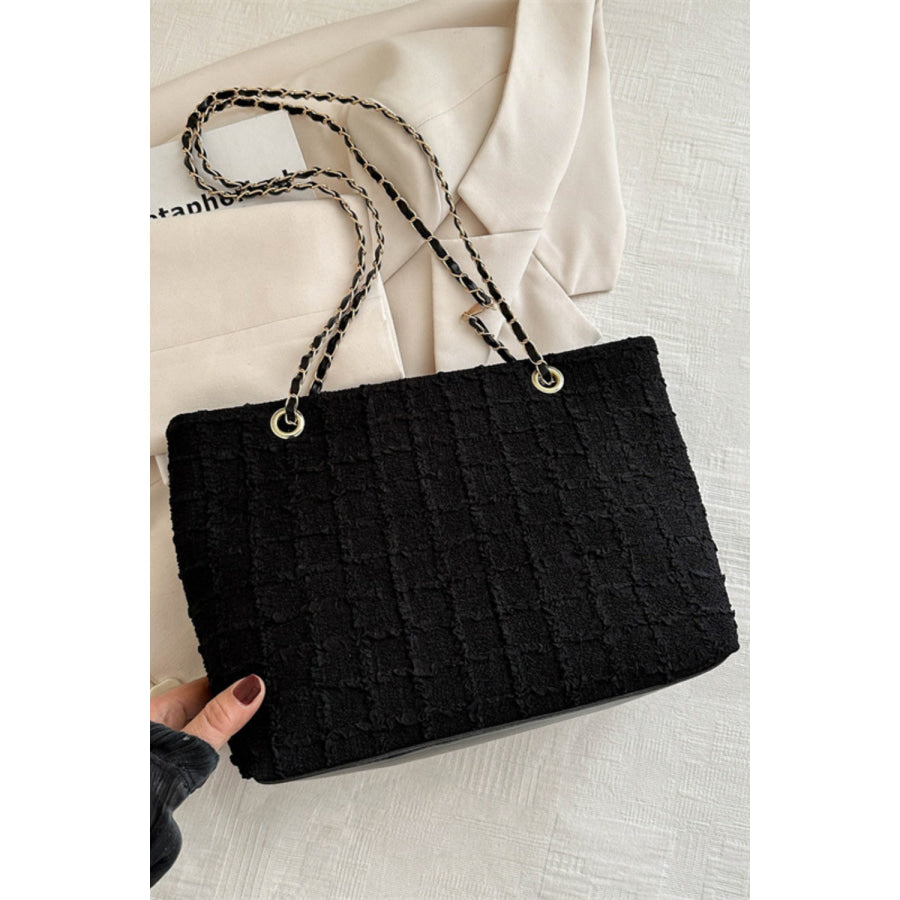 Polyester Texture Chain Tote bag Black / One Size Apparel and Accessories