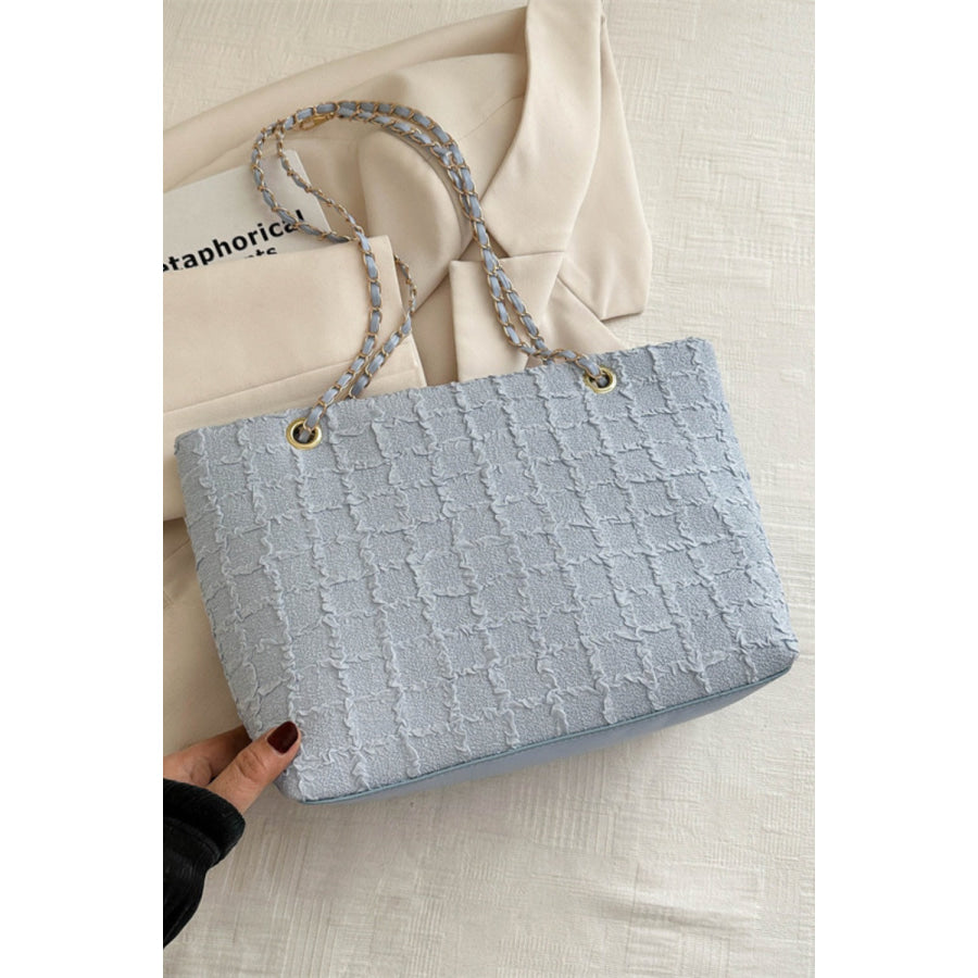 Polyester Texture Chain Tote bag Light Blue / One Size Apparel and Accessories