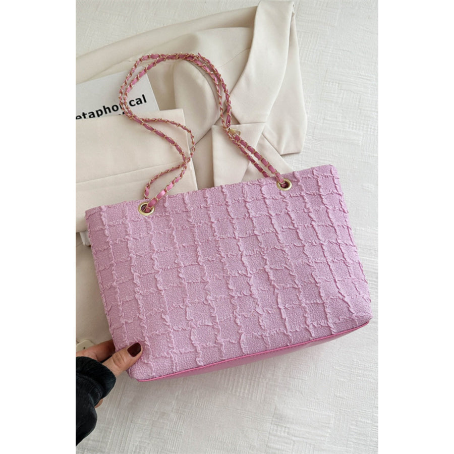 Polyester Texture Chain Tote bag Pink / One Size Apparel and Accessories