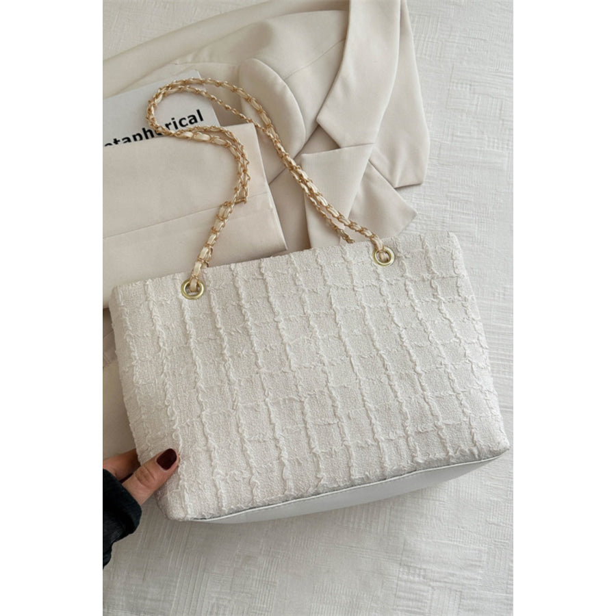 Polyester Texture Chain Tote bag White / One Size Apparel and Accessories