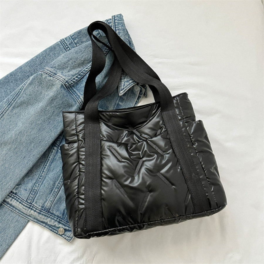 Polyester Tote Bag with Zipper Black / One Size Apparel and Accessories