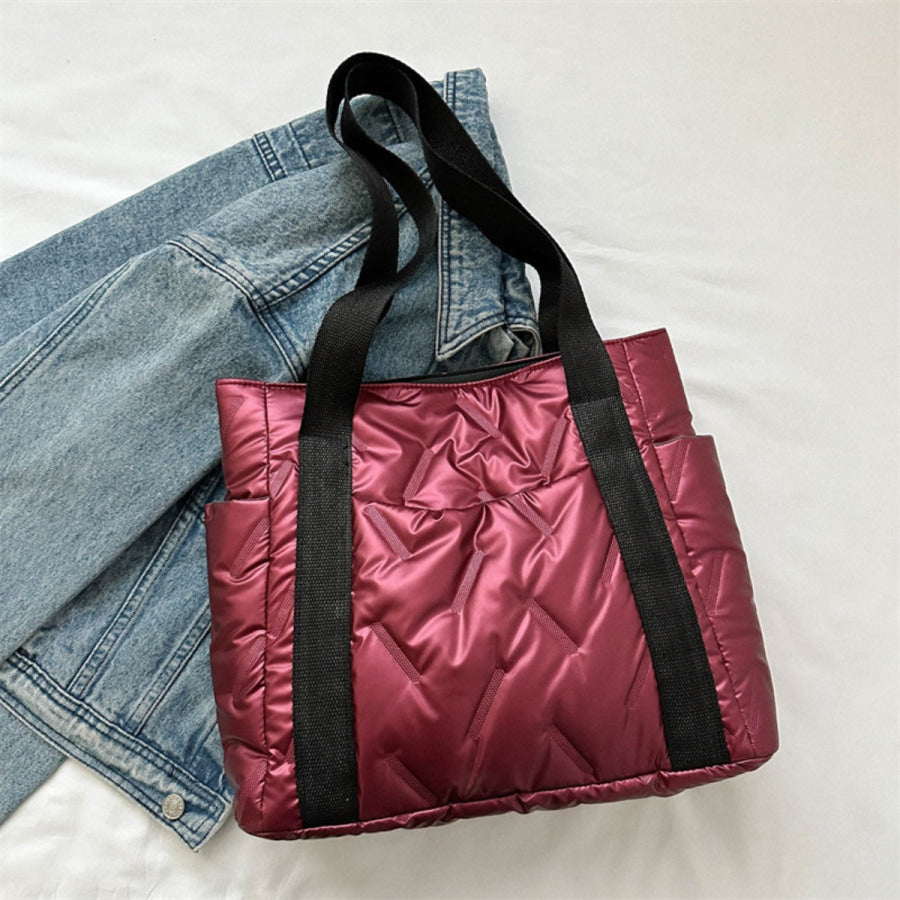 Polyester Tote Bag with Zipper Deep Red / One Size Apparel and Accessories