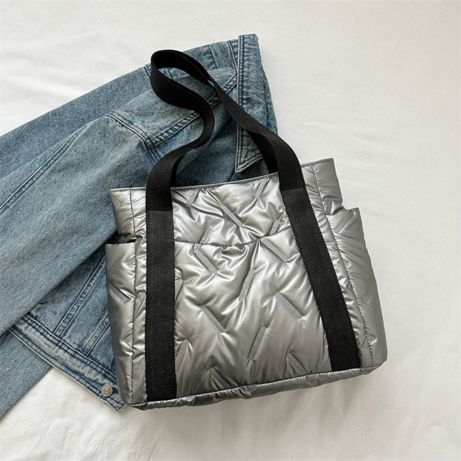 Polyester Tote Bag with Zipper Silver / One Size Apparel and Accessories