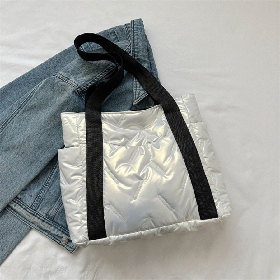 Polyester Tote Bag with Zipper White / One Size Apparel and Accessories