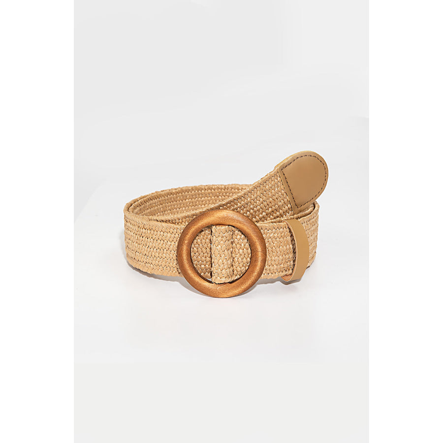 Polypropylene Woven Round Buckle Belt Camel / One Size Apparel and Accessories