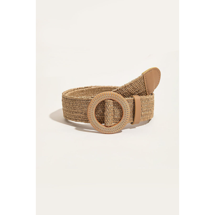 Polypropylene Woven Round Buckle Belt Tan / One Size Apparel and Accessories