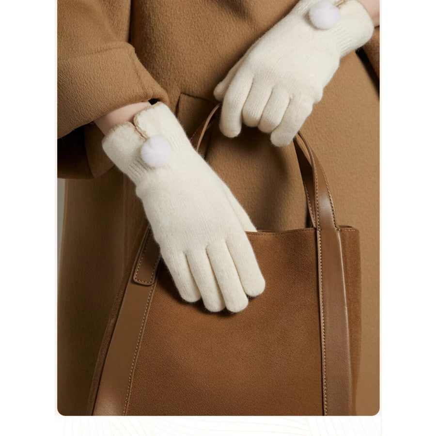 Pom-Pom Detail Gloves Cream / One Size Apparel and Accessories