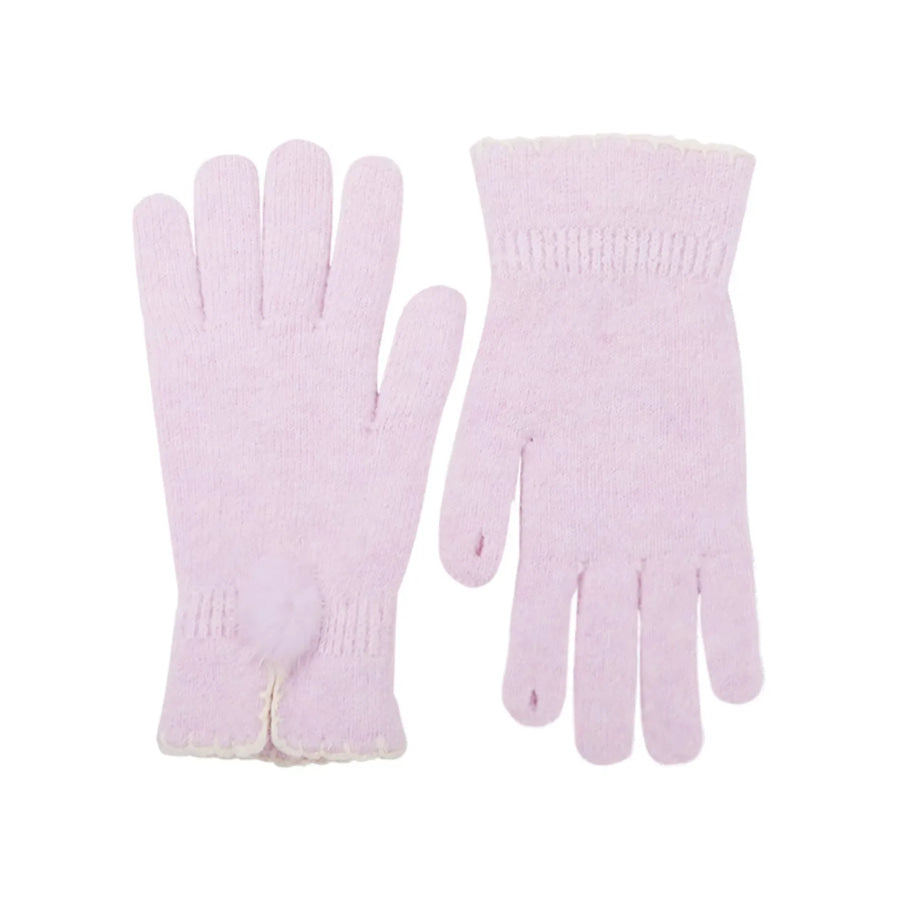 Pom-Pom Detail Gloves Lavender / One Size Apparel and Accessories