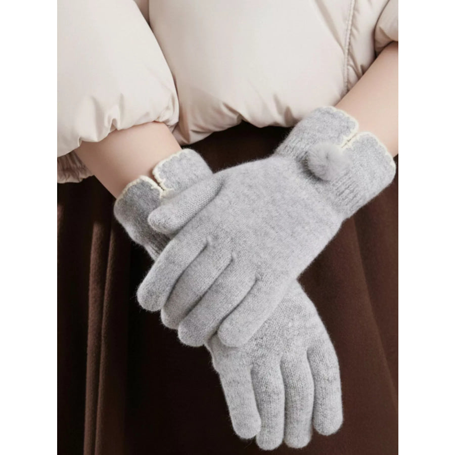 Pom-Pom Detail Gloves Light Gray / One Size Apparel and Accessories