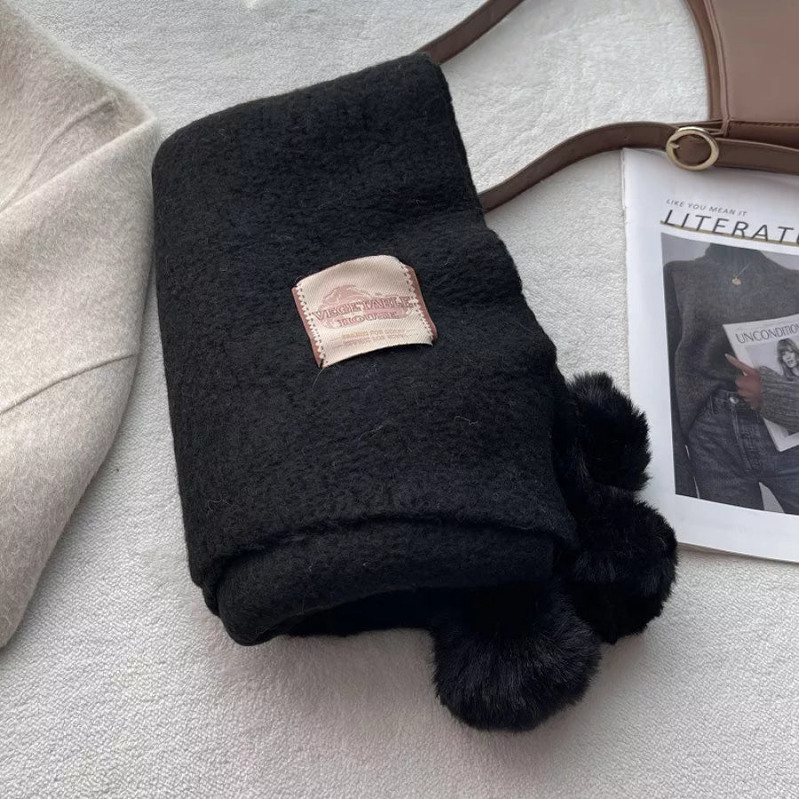 Pom-Pom Tassel Warm Scarf Black / ONESIZE Apparel and Accessories