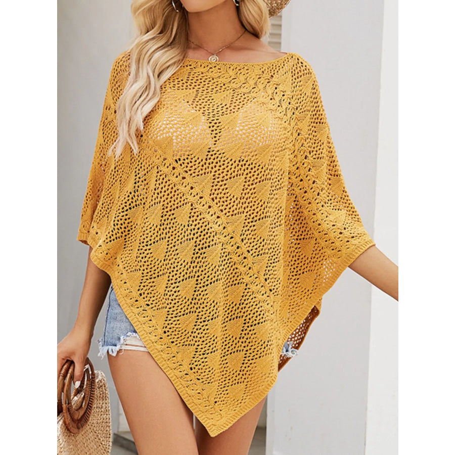 Poncho Style Knit Cover Up Yellow / S Apparel and Accessories